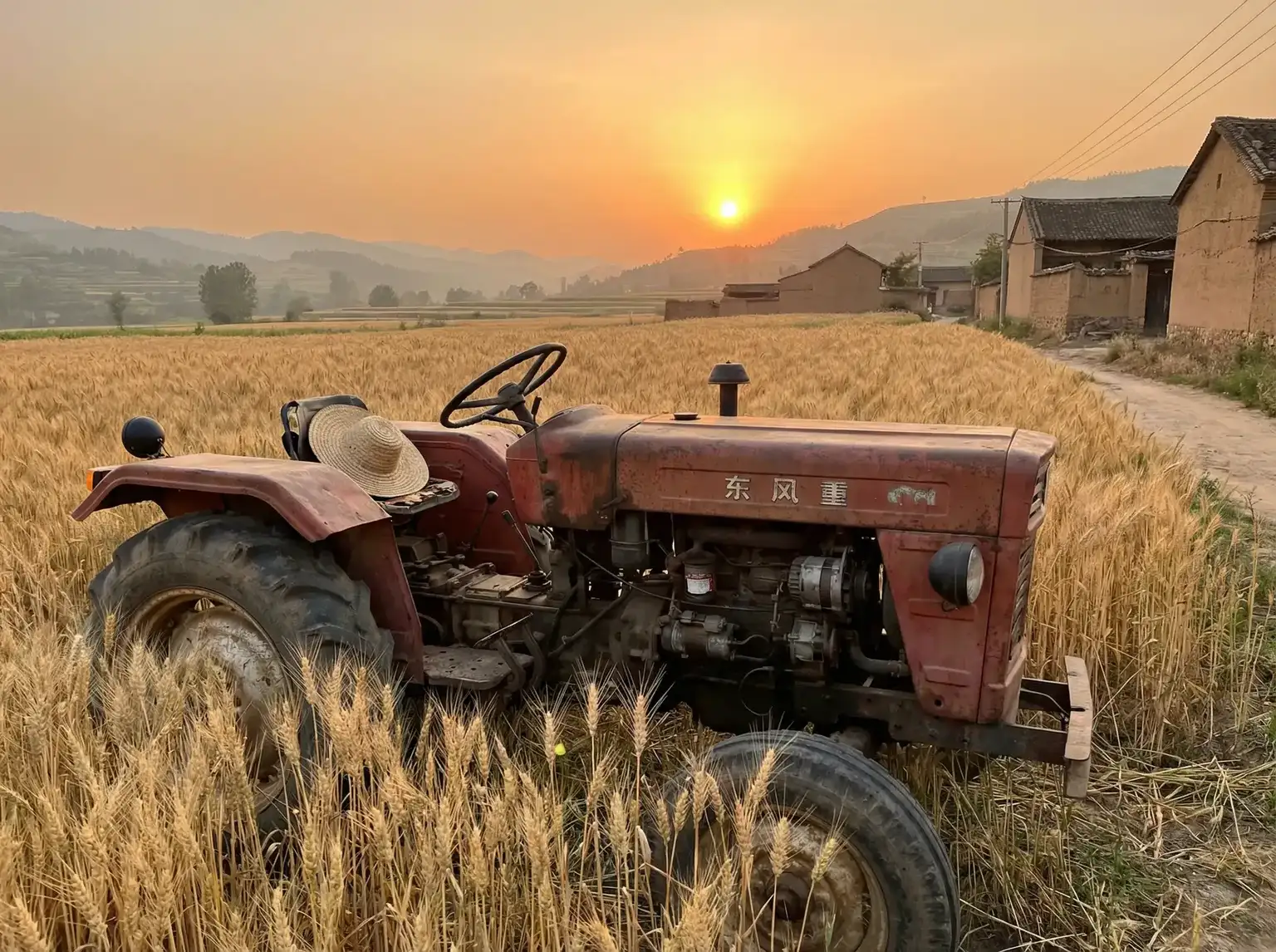 夕阳下的老式拖拉机停在麦田边 - 我们无处安放的青春剧情介绍 田间记忆